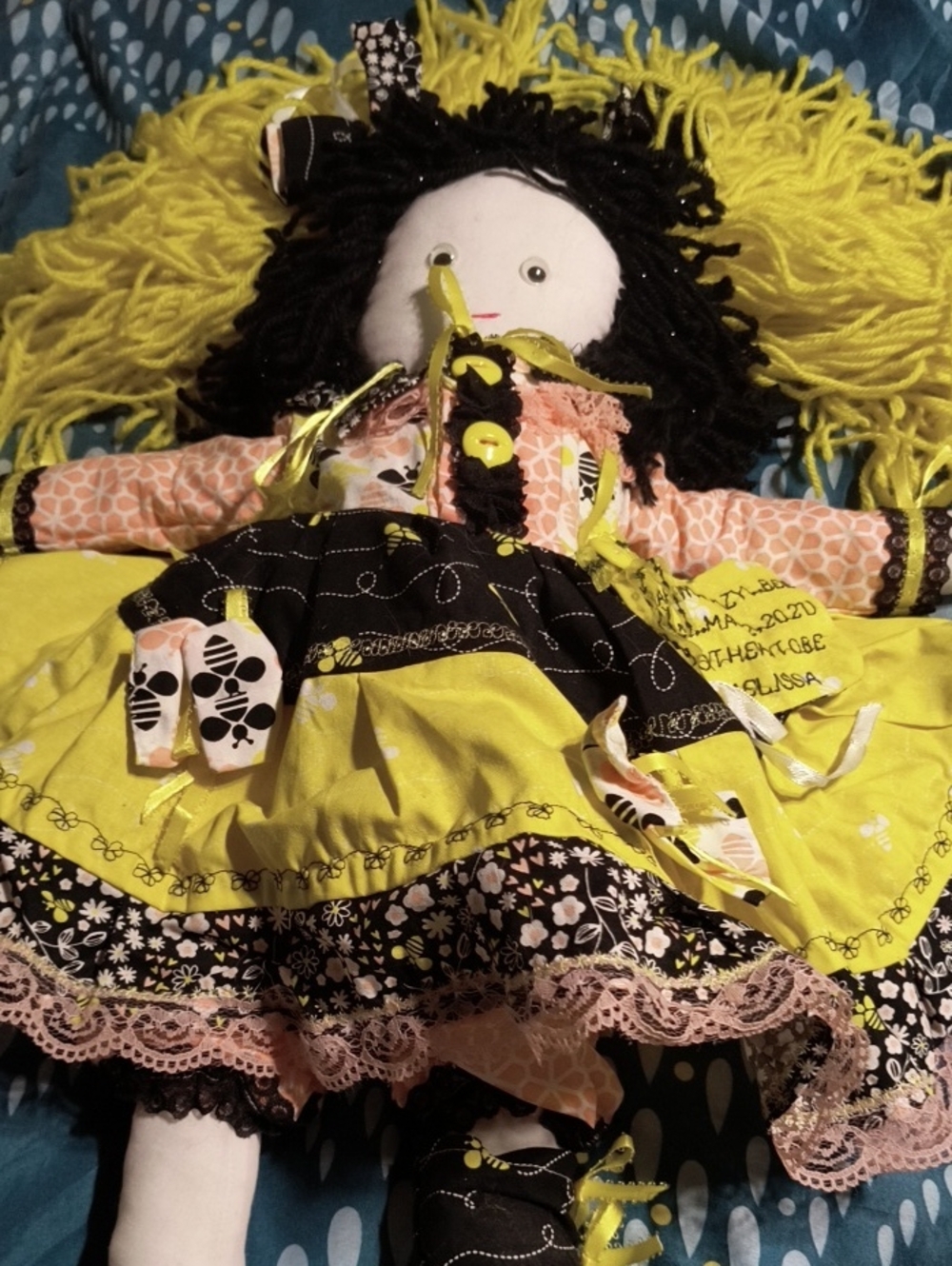 Melissa Black, Yellow & Peach Layered Rag Doll